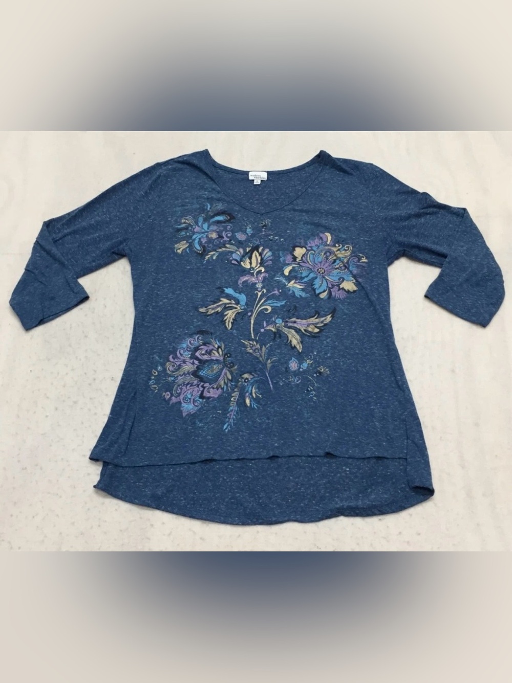 Madison & Berkeley Floral Blue Scoop-Neck Long Sleeve Top Size L